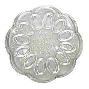 Vintage Anchor Hocking Clear Glass Deviled Egg Plate Floral Design 12" Easter